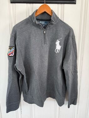 Vintage! Ralph Lauren Gray Quarter‑Zip Sweatshirt with Colorful Ski Patch